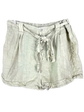 Bella Dahl Linen High Waist Shorts Light Khaki Tie Waist Button Fly Size L